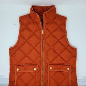 J Crew Quilted Down Puffer Vest Burnt Orange Small Zip Beautiful Color!